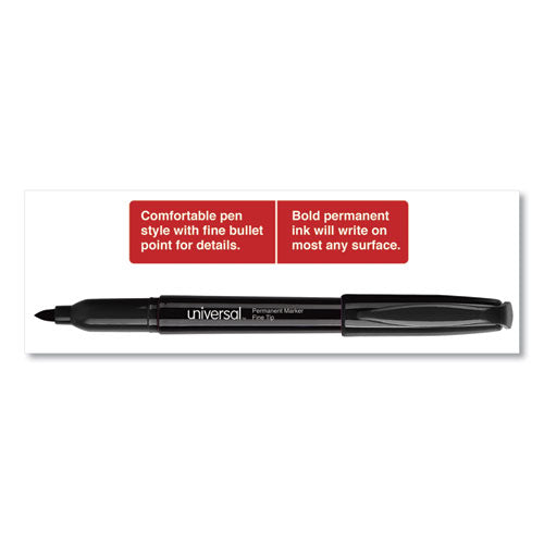 Universal - Pen-Style Permanent Marker, Fine Bullet Tip, Black, Dozen