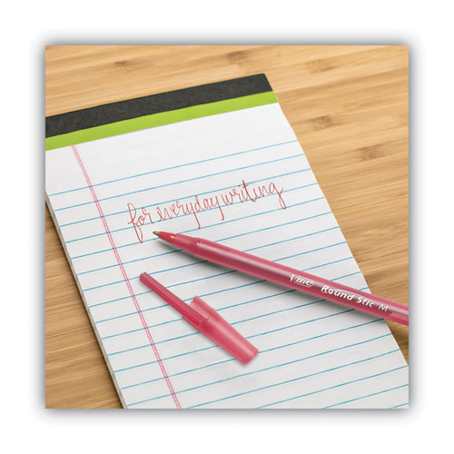 BiC - Round Stic Xtra Life Ballpoint Pen, Stick, Medium 1 mm, Red Ink, Translucent Red Barrel, Dozen