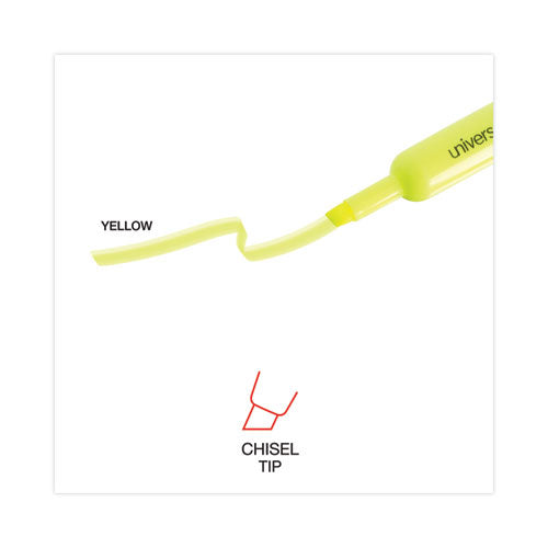 Universal - Desk Highlighters, Fluorescent Yellow Ink, Chisel Tip, Yellow Barrel, Dozen