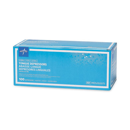 Medline - Sterile Tongue Depressors, Wood, 6" Long, 100/Box