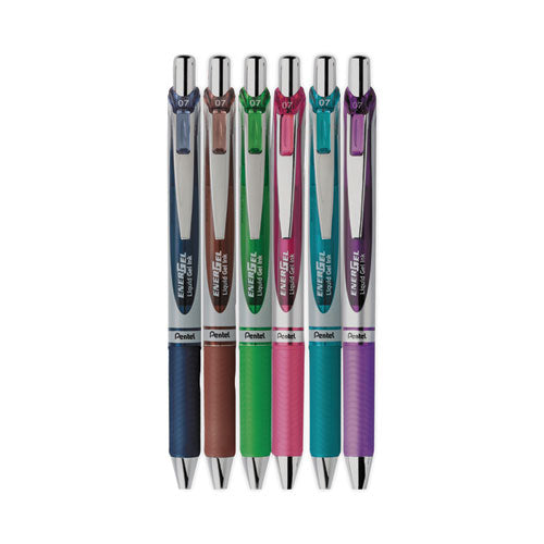 Pantel - EnerGel RTX Gel Pen, Retractable, Medium 0.7 mm, Assorted Ink and Barrel Colors, 6/Pack