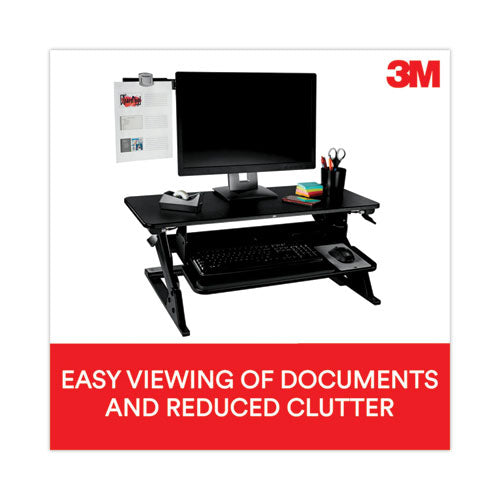 3M - Swing Arm Copyholder, Adhesive Monitor Mount, 30 Sheet Capacity, Plastic, Black/Silver Clip