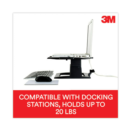 3M - Adjustable Notebook Riser, 13" x 13" x 4" to 6", Black, Supports 20 lbs