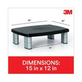 3M - Adjustable Height Monitor Stand, 15" x 12" x 2.63" to 5.78", Black/Silver, Supports 80 lbs