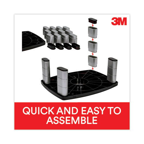 3M - Adjustable Height Monitor Stand, 15" x 12" x 2.63" to 5.78", Black/Silver, Supports 80 lbs