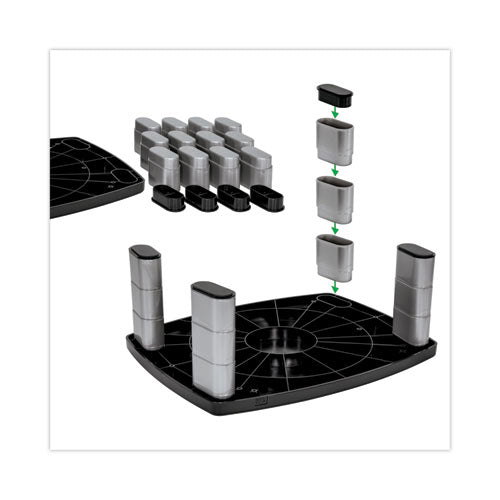 3M - Adjustable Height Monitor Stand, 15" x 12" x 2.63" to 5.78", Black/Silver, Supports 80 lbs