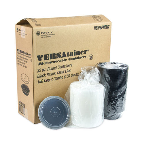 Pactiv Evergreen - Newspring VERSAtainer Microwavable Containers, 32 oz, 7" Diameter x 2" h, Black/Clear, Plastic, 150/Carton
