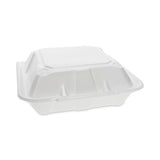 Pactiv Evergreen - Vented Foam Hinged Lid Container, Dual Tab Lock, 3 Compartments, 9.13 x 9 x 3.25, White, 150/Carton