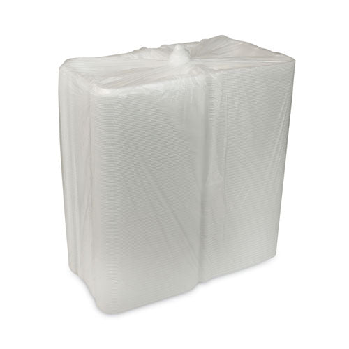 Pactiv Evergreen - Vented Foam Hinged Lid Container, Dual Tab Lock, 3 Compartments, 9.13 x 9 x 3.25, White, 150/Carton