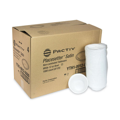 Pactiv Evergreen - Placesetter Satin Non-Laminated Foam Dinnerware, Bowl, 12 oz, White, 1,000/Carton