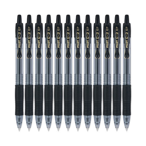 Pilot - G2 Premium Gel Pen, Retractable, Fine 0.7 mm, Black Ink, Smoke/Black Barrel, Dozen