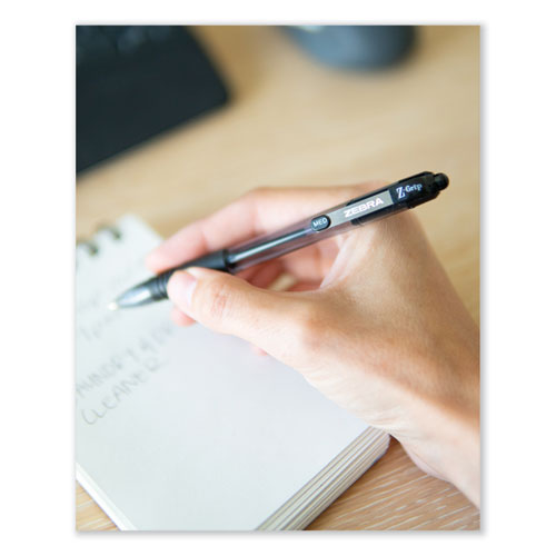Zebra - Z-Grip Ballpoint Pen, Retractable, Medium 1 mm, Black Ink, Clear/Black Barrel, 12/Pack