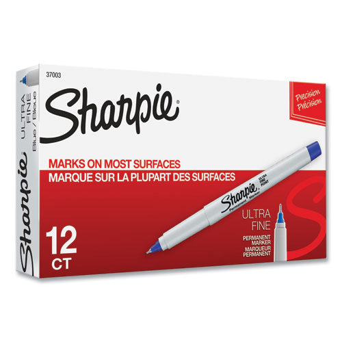 Sharpie - Ultra Fine Tip Permanent Marker, Ultra-Fine Needle Tip, Blue, Dozen