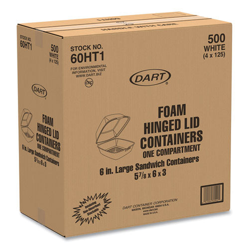 Dart - Foam Hinged Lid Containers, 6 x 5.78 x 3, White, 500/Carton