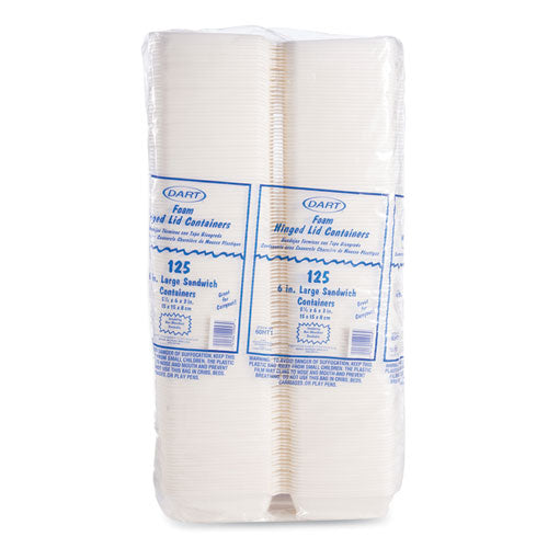 Dart - Foam Hinged Lid Containers, 6 x 5.78 x 3, White, 500/Carton