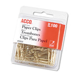 Acco - Gold Tone Paper Clips, #2, Smooth, Gold, 100/Box